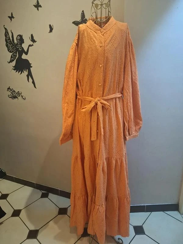 Vestido largo naranja y bordados ingleses (100% algodón) – photo 3